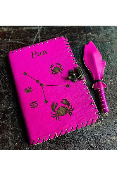 zarif atölye Russian Themed Crab Sign Leather Notebook