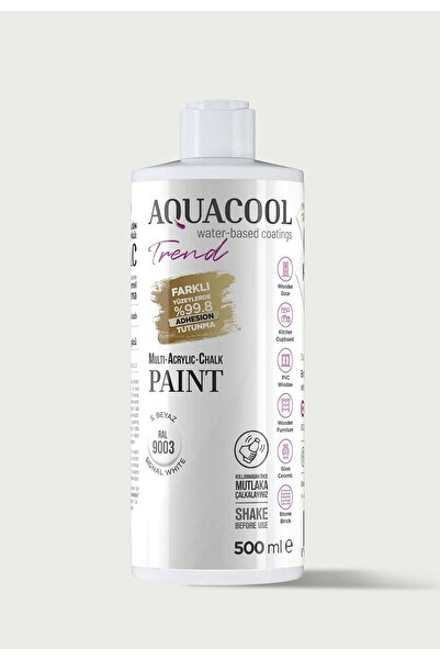 Aquacool Trend Akrilik Hobi Boya 500 ml Su Bazlı Hibrit Dönüşüm Boyası Ral 9003 Sinyal Beyaz
