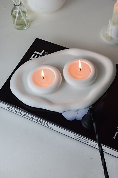 LALEZEN HOME Bulut Tepsi İkili Mum Set