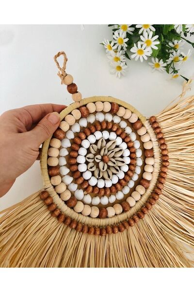 Hasirdukkanii Tasarım El Yapımı Yelpaze Model Rafya Pano