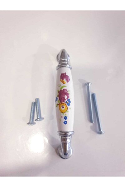 MANAVGAT YAPI MARKET Gümüş Çiçekli Porselen Kulp 96mm