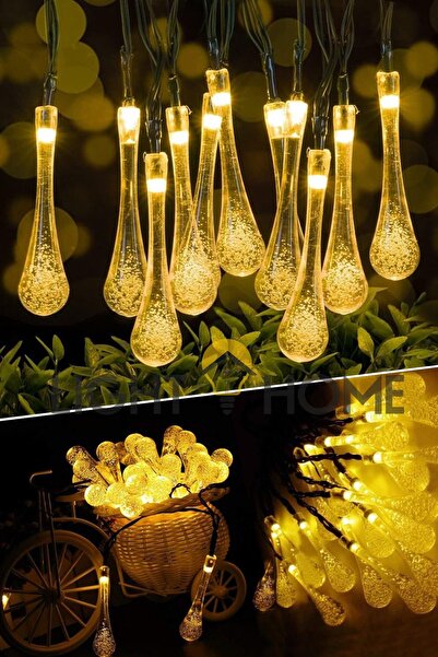 LightHome 50 Led 7 Metre Sarı Su Damlası Gün Işığı Kristal Solar Led Işık Gün...
