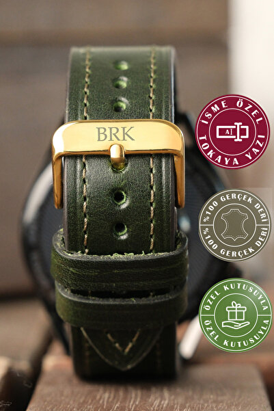 vagave 22MM Uyumlu Deri Kordon Saat Kayışı Yeşil - Mernis