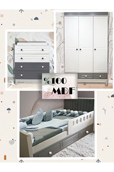 Koza %100 MDF STELLA GRİ MAXI KAPİTONELİ BEBEK ODASI TAKIMI
