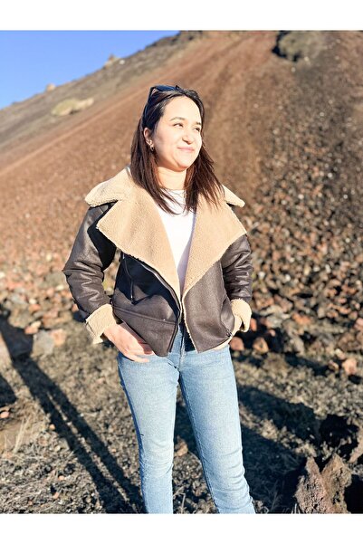 ARV MODA FASHİON THAT İNSPİRES Faux Suede Crop Jacket with Faux Fur Inside