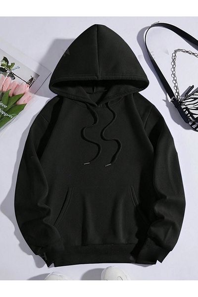 PALPİTO Hanocă neagră unisex cu glugă - imprimeu cu fluturi și flori, 3 fire