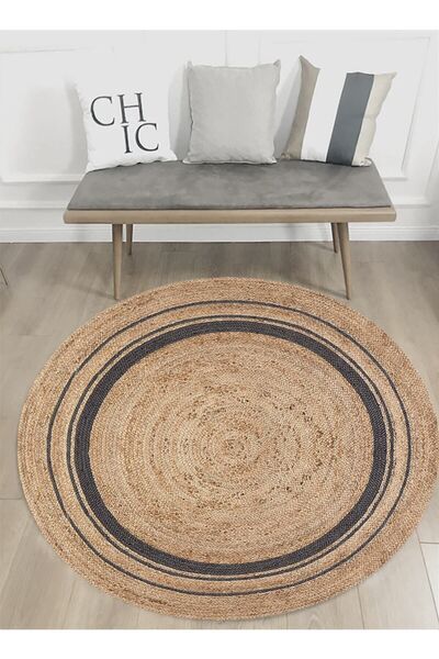 G&C HOME Jüt Hasır Desen Dijital Baskı Yıkanabilir Kaymaz Taban Salon Mutfak ...