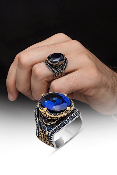 ALYANSEVİM Parlament Mavisi Taşlı 925 Gümüş Erkek Yüzük