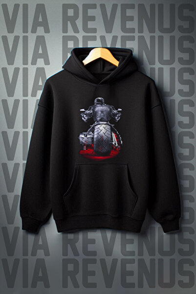 Vordevia Motorcu Sa deznom - Crna majica sa klokanovim džepom Sa kapuljačom g...