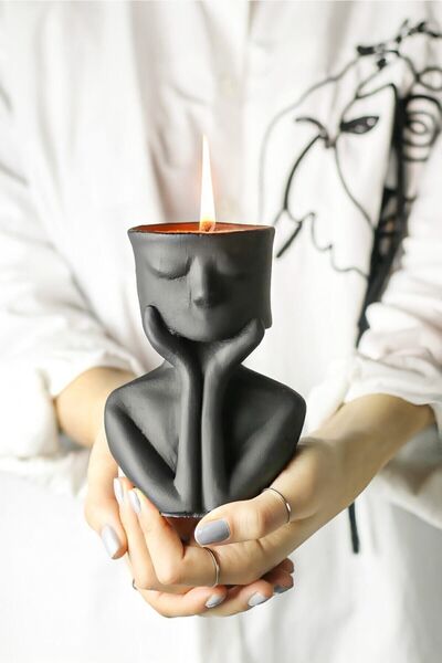 LALEZEN HOME Siyah Düşünen Adam Mumlu Biblo