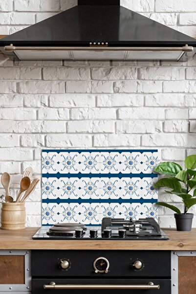 Decovetro Ocak Arkası Koruyucu Mavi Çini Desenli 76x50cm