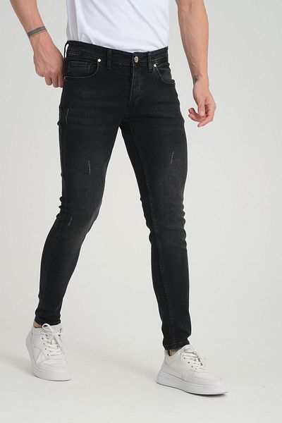 OneZero Ανδρικό τζιν Anthracite Destroy Skinny Fit - με κουμπιά και καρφιά