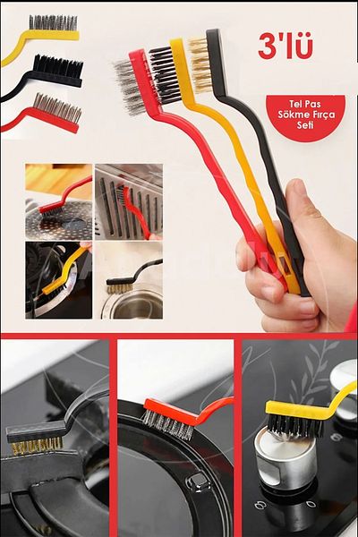 GİLLİ STORE 3 Pieces Cooker Oven Grill Grill Airfryer Cleaning Dirt Rust Removal Brush 3-Piece Oil Cleaning Brush