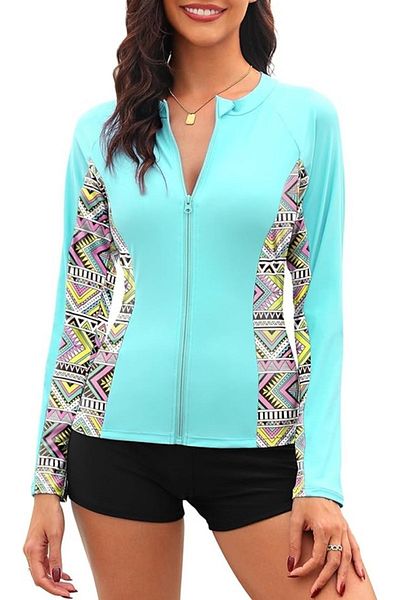 VipDeluXe Tuopuda Rash Guard Long Sleeve Zipped Sports T-Shirt - Upf 50+ Uv Protection
