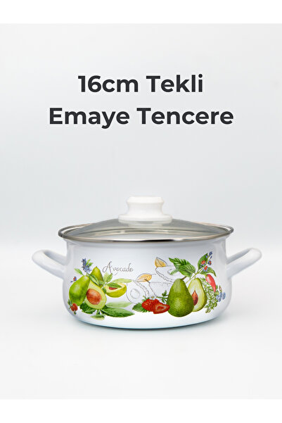 Bonera 16cm Avocado Patterned - Single Enamel Casserole Pot with Glass Lid