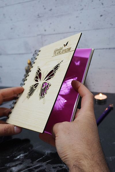 markcat A5 Notebook - Butterfly Wooden Plan Notebook, Daily Planner, Agenda Designed