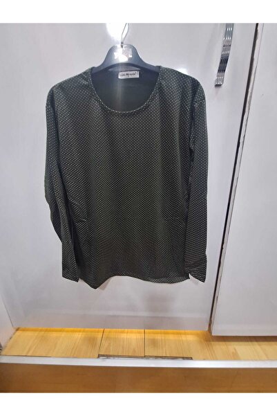 NUR TEKSTİL Kadın Anne haki  Puantiyeli  Viskon Pamuklu Penye  Uzun Kol Bluz