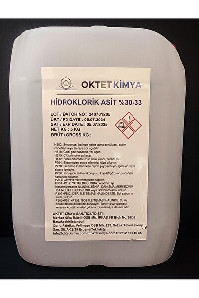 oktet Hidroklorik Asit %30-33 Ham Tuz Ruhu 5 KG.