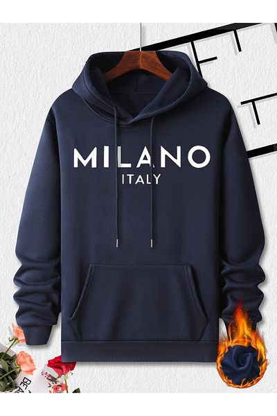 PALPİTO Унисекс тъмносин суитшърт с качулка и щампа Milano от 3 нишки