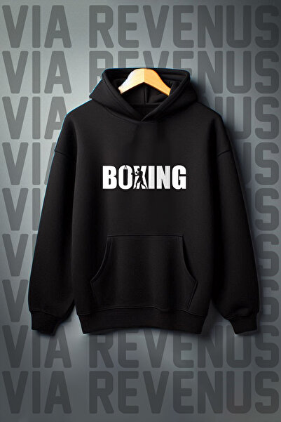 Vordevia Hanorac oversize cu glugă, cu buzunar cangur imprimat de box, cu 3 fire