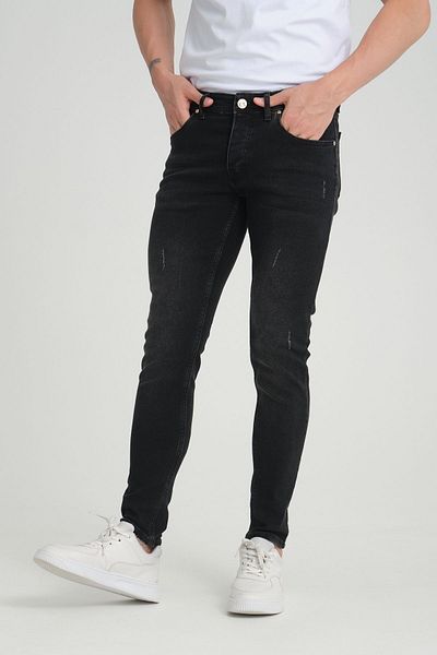 OneZero Anthracite Men's Skinny Fit Destroy Trousers