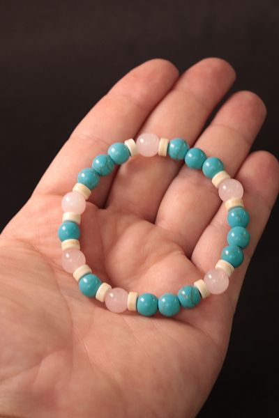 CessNova 8mm Certified Turquoise and Pink Quartz Natural Stone Bracelet