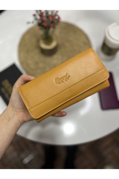 DERKON Useful Genuine Leather Yellow Women's Wallet