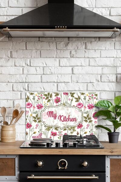 Decovetro Ocak Arkası Koruyucu Çiçekli My Kitchen Desenli 76x50cm