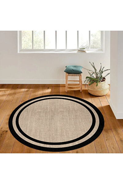Hevia Home Non-Slip Jute Straw Look Round Kitchen Rug - Washable and Framed, ...