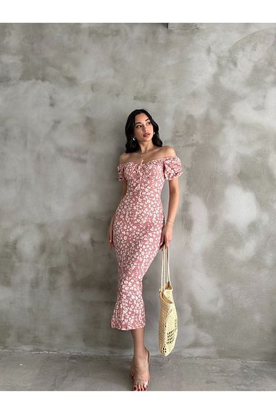 EnterStore Καλοκαιρινό φόρεμα με μοτίβο μαργαρίτας με μανίκια με λεπτομέρεια