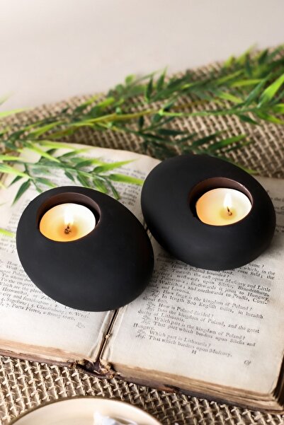 LALEZEN HOME 2li Siyah Beton Mumluk