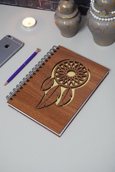 markcat Σημειωματάριο Dreamcatcher με ξύλινο σχέδιο - Ημερολόγιο χωρίς γραμμές