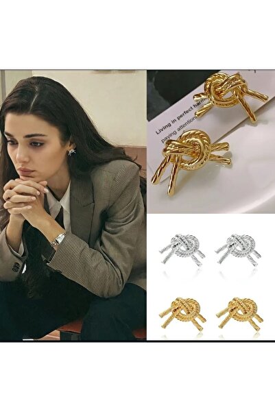 Genel Markalar Altın Kaplama Tiffany Düğüm Küpe Hande Erçel Küpe