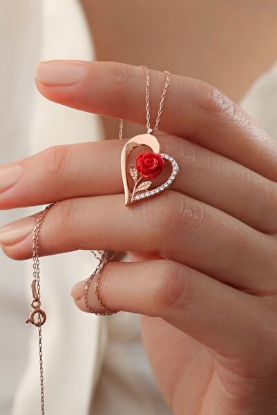 Silvano Jewelry 925 Ayar Gümüş Güllü Kalp Kolye