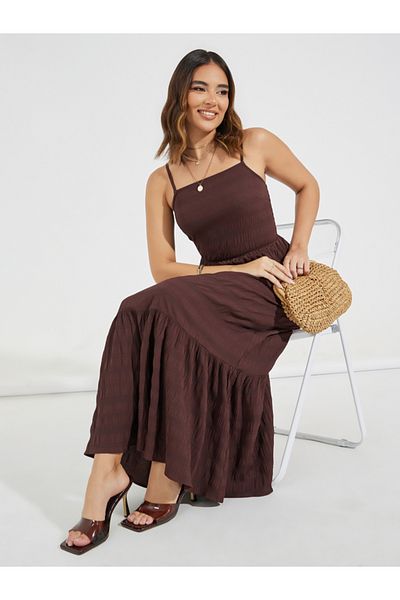Styli Strappy Textured A-Line Maxi Dress