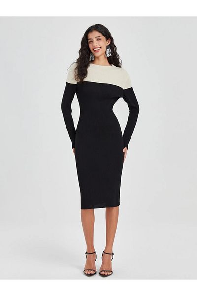 Kotty By Styli Rib Color Block Bodycon Midi Dress