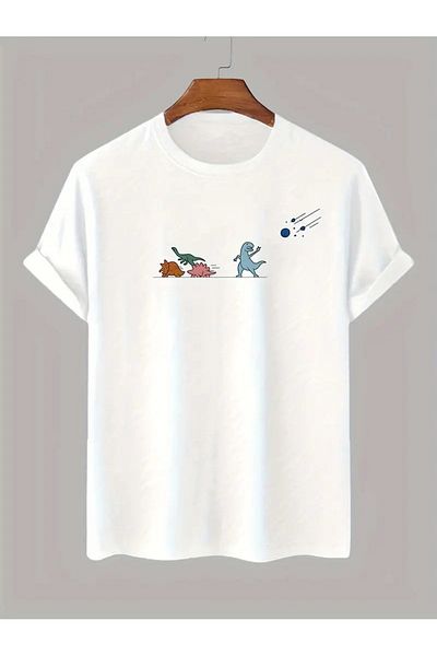 PALPİTO Tricou oversize unisex cu imprimeu alb cu dinozaur meteor