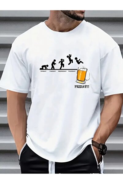 PALPİTO تي شيرت أبيض كبير الحجم - مطبوع عليه فرايداي بير