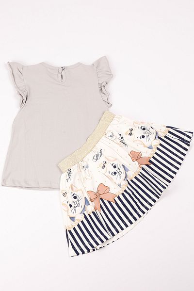 HÇM Cat Printed Girl's Set - A66 with Skirt and Sleeve Detail