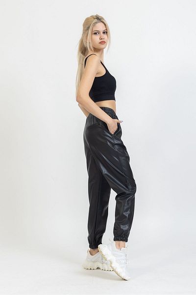 OlaFre Elastic Leg Leather Pants, Fleece Leather Pants, Jogger Pants, Shiny Trousers