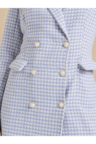 Styli Houndstooth Pattern Tweed Blazer Knee Length Dress