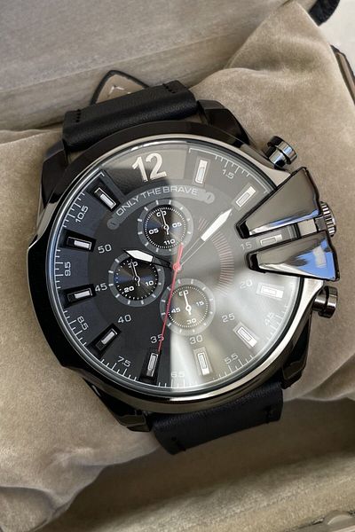 Leerybee Sports Large Steel Case Leather Cord Classic Men's Wristwatch Special Black Boxed Gift For Male