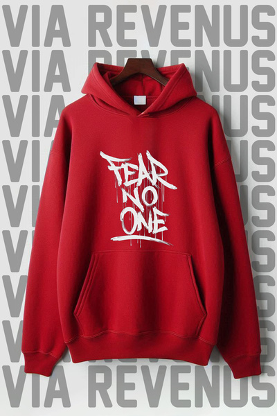 Vordevia Hanorac cu glugă oversize cu buzunar cangur imprimat Fear No One