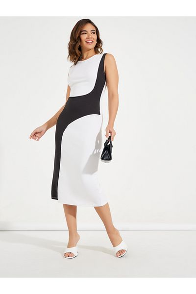 Styli Color Block Sleeveless Sheath Midi Dress