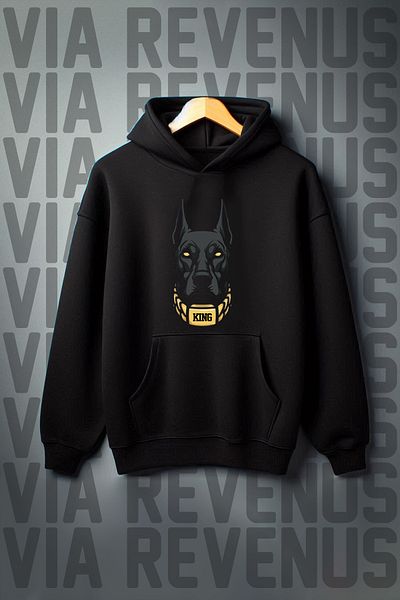 Vordevia Doberman Patterned - 3 Thread Kangaroo Pocket, Oversize Hooded Sweatshirt