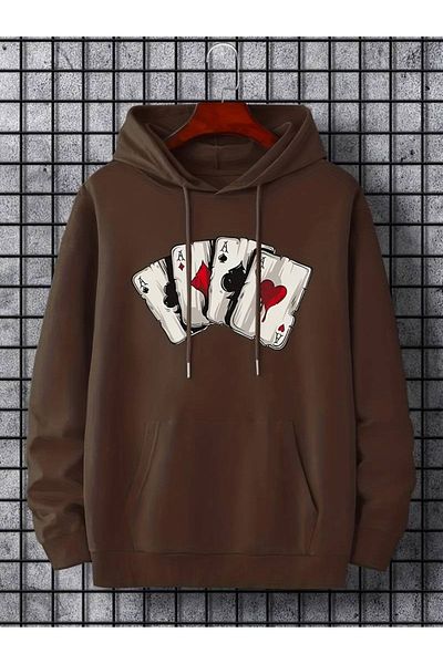 PALPİTO 4 As printed Unisex Brown Hooded Hoodie - Φούτερ με 3 νήματα