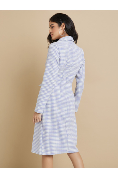 Styli Houndstooth Pattern Tweed Blazer Knee Length Dress