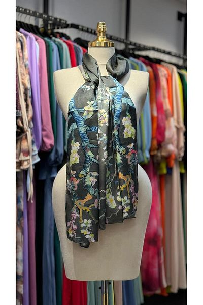 Hazard Van Gogh Almond Tree Patterned Gray Shawl/Scarf