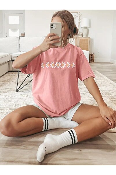 PALPİTO Γυναικείο μπλουζάκι με στάμπα ροζ μαργαρίτα