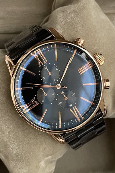 Leerybee Siyah Rose Gold Çelik Premium Erkek Kol Saati Özel Kutusunda